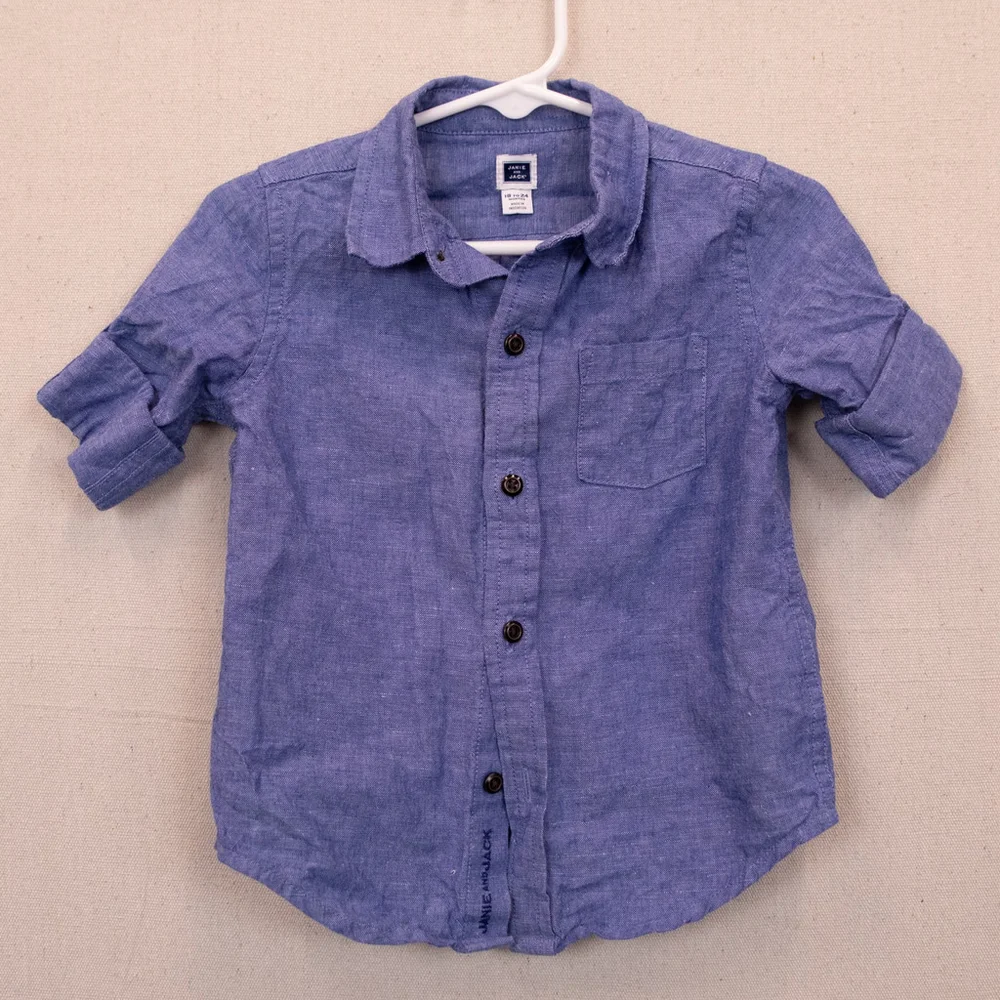 Boys Janie and Jack linen blend blue button up shirt-18-24 M